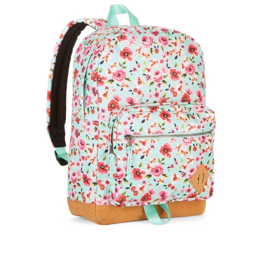 Mint Floral Backpack With Suede Bottom